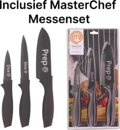 Masterchef Koekenpannen | 3-Delige Koekenpannenset | Inclusief 3 Inclusief Signature Collection Masterchef Messen | Ø 20, 24 En 28 Cm | Geschikt Voor Verschillende Warmtebronnen | Inductie, Elektrisch, Gas En Keramisch Pannenset | Vrij Van PFOA -Kookpot Serie Winkel 1116x1200