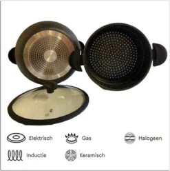 Royal Swiss Couscouspan - Couscoussier - Stoompan - 8L - Alle Warmtebronnen - Aluminium Stone-coated - Glazen Deksel - ZWART -Kookpot Serie Winkel 1193x1200 3