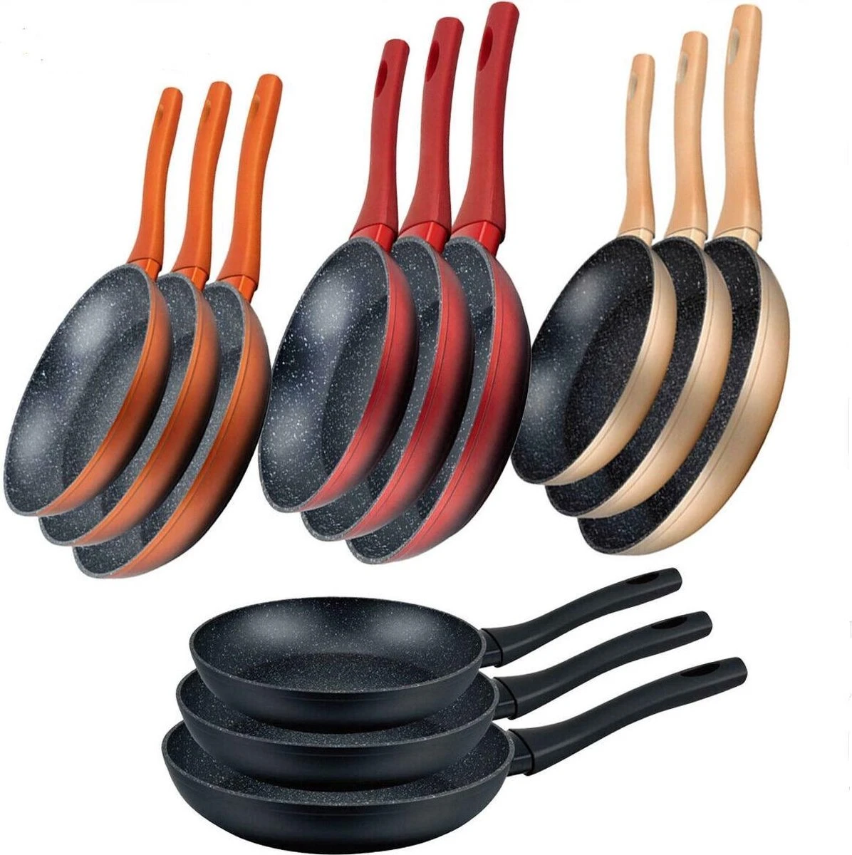 Koekenpannenset 3-delig (zwart) Marmeren Coating 4 Koekenpannenset 3-delig (zwart) Marmeren Coating - Afbeelding 2