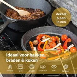 Chefarone Gietijzeren Pan - 2-in-1 Braadpan Inclusief Deksel - Geschikt Voor Alle Warmtebronnen -Kookpot Serie Winkel 1199x1200 6