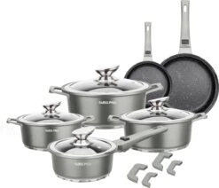 Swiss Pro+ | Set 14 Delige Pannenset | Inductie - Pannensets - Glazen Deksel - Met Afneembare Handgreep - Marmeren Interieur -PFAS-vrij | Grey / Silver -Kookpot Serie Winkel 1200x1032 4