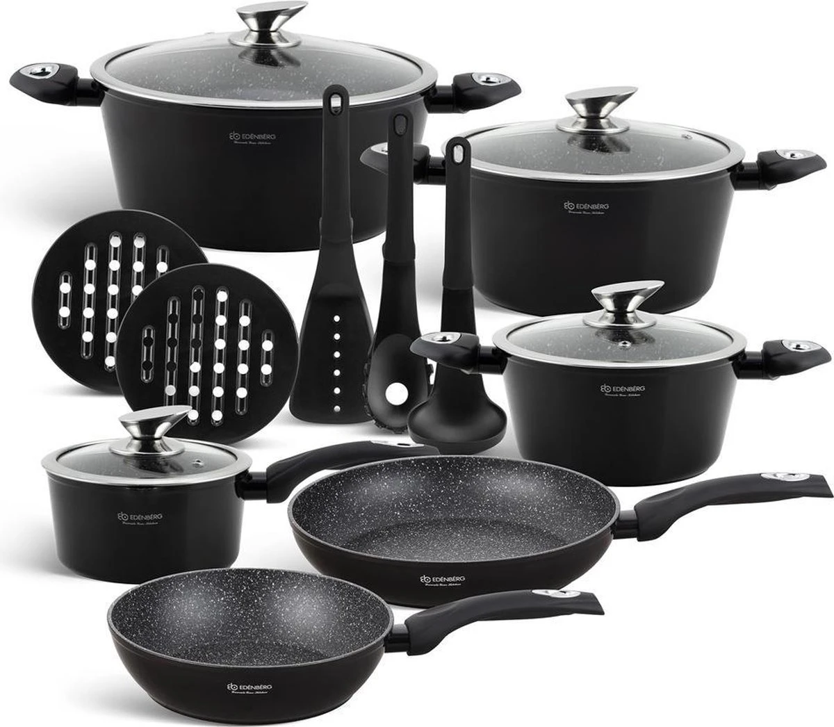 Edënbërg Black Line - 15-delige Luxe Pannenset Van Gesmeed Aluminium
