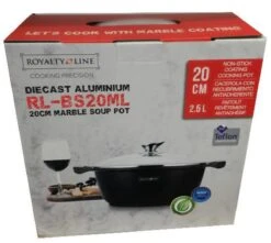 Royalty Line - Marble Soep/braadpan - Met Glazen Deksel Zwart - 20 CM. RL-BS20ML -Kookpot Serie Winkel 1200x1073