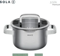Sola Pannenset Juvia - 4 Delig - Ø 16,16,18,20 Cm - Zilver - RVS - Sandwichbodem -Kookpot Serie Winkel 1200x1110
