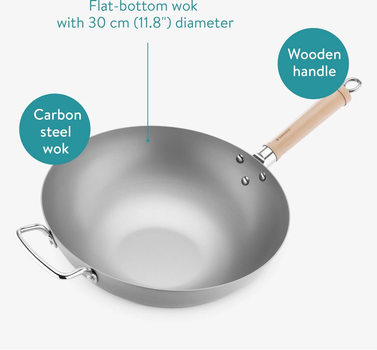 Navaris Grote Wokpan Geschikt Voor Inductie - Koolstofstalen Wok Met Twee Handvaten - Carbon Steel Wok 30 Cm Diameter - Voor Roerbak- En Wokgerechten 4 Navaris Grote Wokpan Geschikt Voor Inductie - Koolstofstalen Wok Met Twee Handvaten - Carbon Steel Wok 30 Cm Diameter - Voor Roerbak- En Wokgerechten - Afbeelding 2
