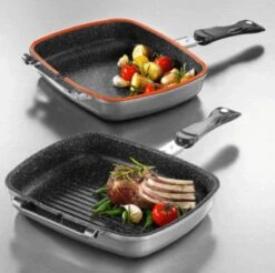 Herenthal Dubbele Grillpan - Ø 28 Cm - Koekenpan - Keramische Pan - Marmeren Coating Met Antiaanbaklaag - PFAS & PFOA Vrij - Pan - Grill - Vermindert Geur, Rook En Oliespatten - Zilver -Kookpot Serie Winkel 1200x1195 7