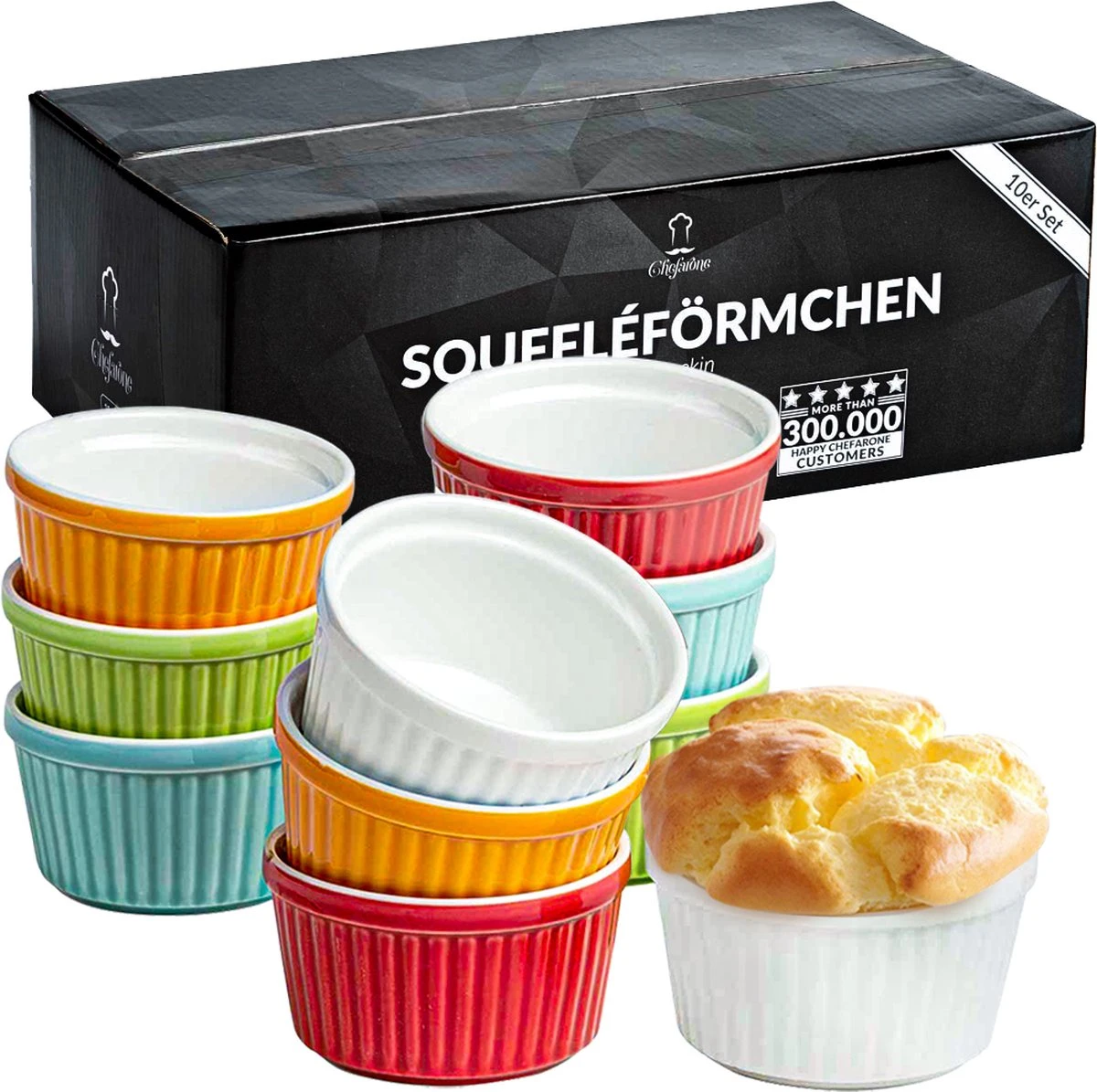 Chefarone Mini Ronde Ovenschalen - Mini Vormpjes Set Van 10 - Bakvormen Keramiek 200 ML - Crème Brulée Schaaltje - Multicolor 3 Chefarone Mini Ronde Ovenschalen - Mini Vormpjes Set Van 10 - Bakvormen Keramiek 200 ML - Crème Brulée Schaaltje - Multicolor