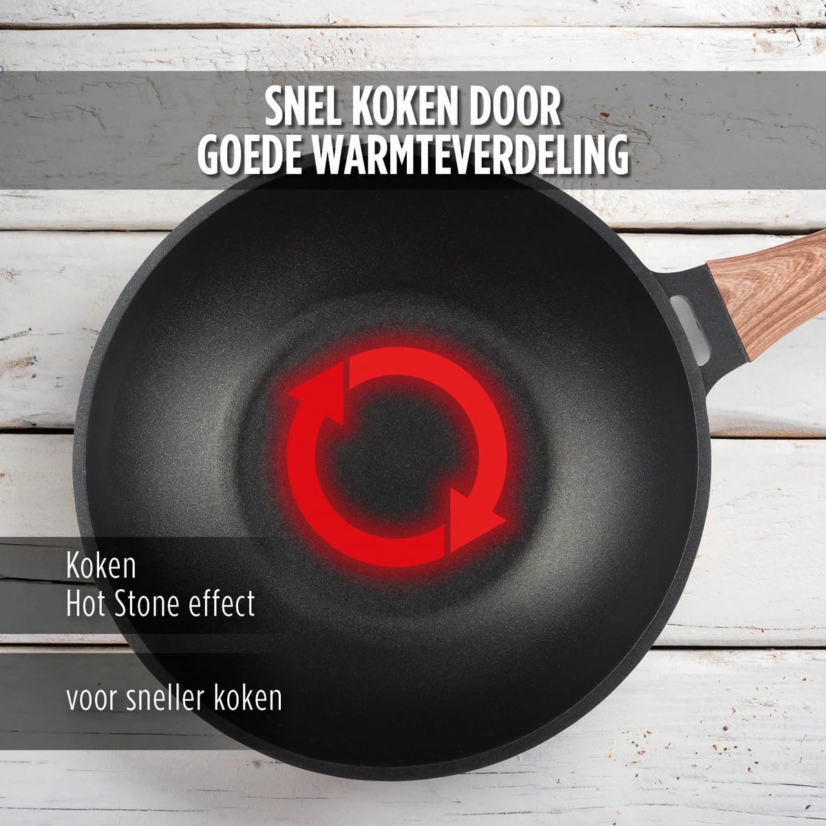 Rosmarino Black Line - Wokpan - Ø30cm - 100% PFAS & PFOA Vrij - Gegoten Aluminium - Non-stick Minerale Coating - Ergonomische Handgreep - Geschikt Voor Alle Warmtebronnen & Vaatwasser 9 Rosmarino Black Line - Wokpan - Ø30cm - 100% PFAS & PFOA Vrij - Gegoten Aluminium - Non-stick Minerale Coating - Ergonomische Handgreep - Geschikt Voor Alle Warmtebronnen & Vaatwasser - Afbeelding 7