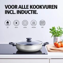 BRABANTIA INDU+ Hapjespan - Keramische Antiaanbaklaag - Met Deksel - Ø 28 Cm - Inductie - Pfas Vrij -Kookpot Serie Winkel 1200x1200 1112