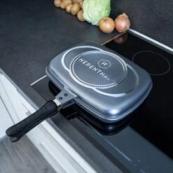 Herenthal Dubbele Grillpan - Ø 28 Cm - Koekenpan - Keramische Pan - Marmeren Coating Met Antiaanbaklaag - PFAS & PFOA Vrij - Pan - Grill - Vermindert Geur, Rook En Oliespatten - Zilver -Kookpot Serie Winkel 1200x1200 1257