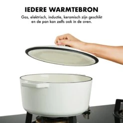 MOA Gietijzeren Braadpan - Inhoud 5,7 Liter - 26CM - Rond - Alle Warmtebronnen - Ook Voor Inductie - Gewicht 5,8 Kg - Wit - C26W -Kookpot Serie Winkel 1200x1200 1363