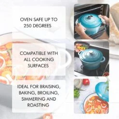 Nuovva Gietijzeren Braadpan Antiaanbaklaag Met Deksel - Sudderpan Blauw - Rond - Ø24 Cm - 4,7 Liter - 100% PFAS & PFOA Vrij - Geschikt Voor Alle Warmtebronnen - Elektrisch - Gas - Halogeen - Inductie – Keramisch -Kookpot Serie Winkel 1200x1200 1365