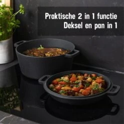 Daumonet Ducasse Gietijzeren Double Use Braadpan - Combi Sudderpan Zwart - 2-in-1 Bak- En Braadpan - PFAS & PFOA Vrij - Rond - Ø 26 Cm - 4,4 Liter - Emaille - Alle Warmtebronnen - Elektrisch - Gas - Halogeen - Inductie - Keramisch 14 Daumonet Ducasse Gietijzeren Double Use Braadpan - Combi Sudderpan Zwart - 2-in-1 Bak- En Braadpan - PFAS & PFOA Vrij - Rond - Ø 26 Cm - 4,4 Liter - Emaille - Alle Warmtebronnen - Elektrisch - Gas - Halogeen - Inductie - Keramisch -Kookpot Serie Winkel 1200x1200 1513
