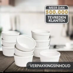 Chefarone Mini Ronde Ovenschalen - Mini Vormpjes Set Van 10 - Bakvormen Keramiek 200 ML - Crème Brulée Schaaltje - Wit -Kookpot Serie Winkel 1200x1200 1545