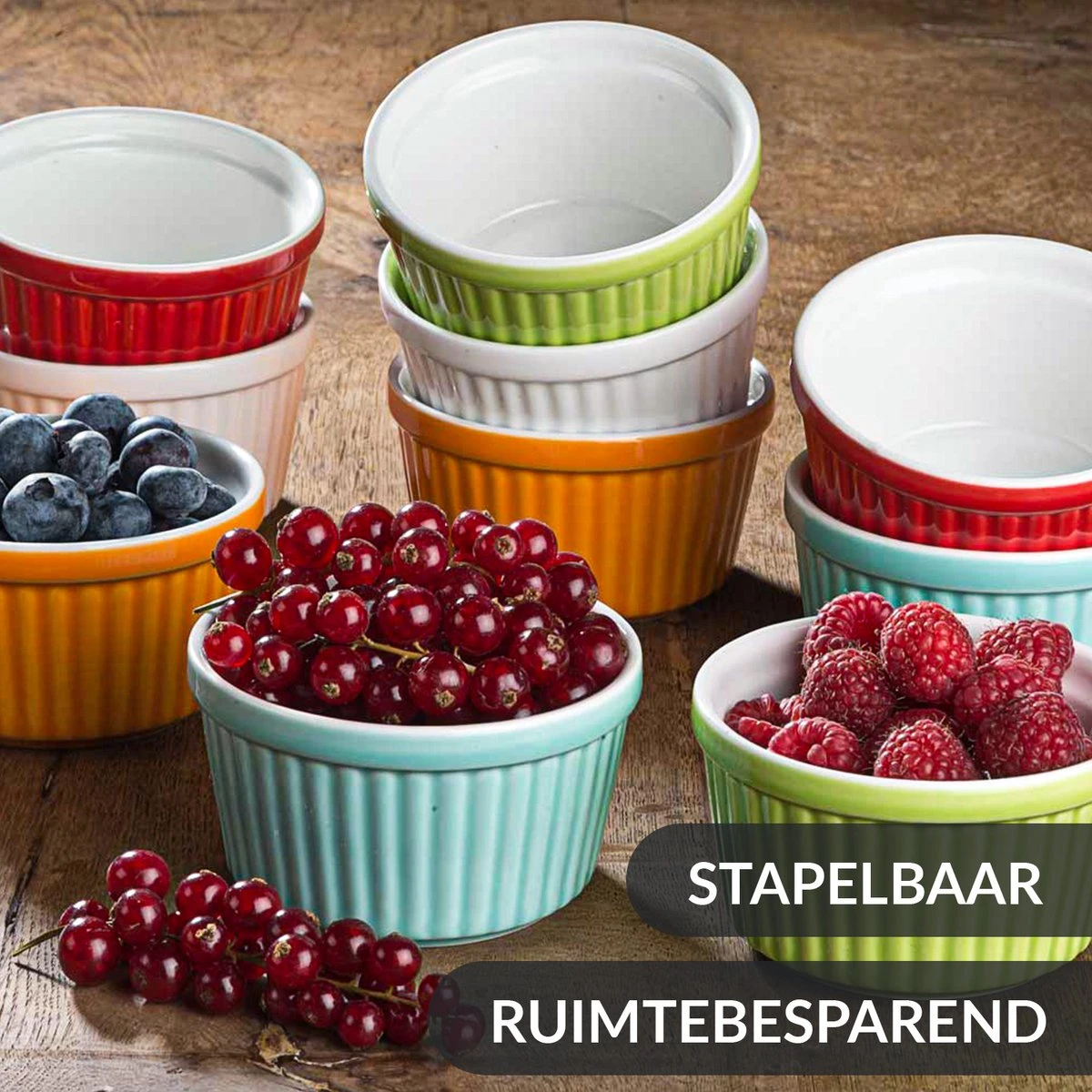 Chefarone Mini Ronde Ovenschalen - Mini Vormpjes Set Van 10 - Bakvormen Keramiek 200 ML - Crème Brulée Schaaltje - Multicolor 6 Chefarone Mini Ronde Ovenschalen - Mini Vormpjes Set Van 10 - Bakvormen Keramiek 200 ML - Crème Brulée Schaaltje - Multicolor - Afbeelding 4