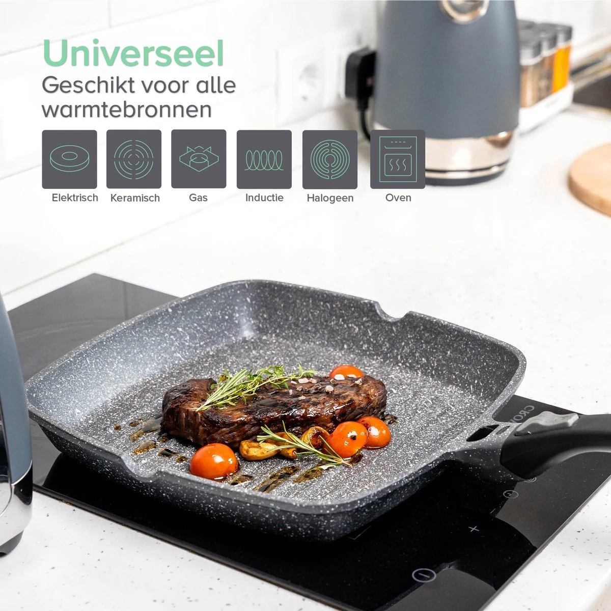 Coninx Grillpan 28CM - Steakpan - Afneembare Handgreep - PFAS-vrij - Grijs 5 Coninx Grillpan 28CM - Steakpan - Afneembare Handgreep - PFAS-vrij - Grijs - Afbeelding 3