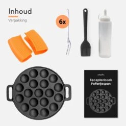 Ocina Poffertjespan – Combo Pack – 19 Poffertjes – Poffertjesmaker – Poffertjespan Inductie – Poffertjespan Electrisch – Gietijzeren Pan - Inclusief Doseerfles, Handvaten, 6x Poffertjesvorken En Invetkwast – Gratis Receptenboek -Kookpot Serie Winkel 1200x1200 209