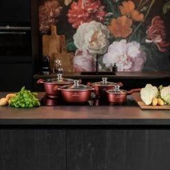 Herenthal Pannenset Inductie - Luxe 10-delige Koekenpan Inductie - Voor Alle Warmtebronnen - Pannen Met Glazen Deksels En Koudgrepen - Burgundy -Kookpot Serie Winkel 1200x1200 338