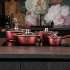 Herenthal Pannenset Inductie - Luxe 10-delige Koekenpan Inductie - Voor Alle Warmtebronnen - Pannen Met Glazen Deksels En Koudgrepen - Burgundy -Kookpot Serie Winkel 1200x1200 341