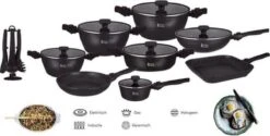 Royal Swiss® - Set Lot 33-delige - Pannenset Inductie - Steengoeden - Afneembare Handgreep - Glazen Deksel - Geschikt Voor Oven - PFAS-vrij + Keukengerei -Kookpot Serie Winkel 1200x608