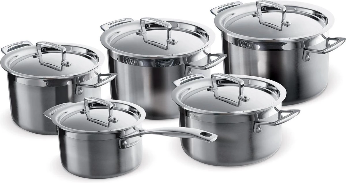 Le Creuset RVS Kookpan 18cm / 20cm / 24cm + Lage Kookpan 20cm + Steelpan 16cm 4 Le Creuset RVS Kookpan 18cm / 20cm / 24cm + Lage Kookpan 20cm + Steelpan 16cm - Afbeelding 2