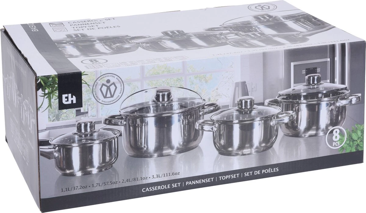 Excellent Houseware Pannenset RVS 8 Delig - 4 Excellent Houseware Pannenset RVS 8 Delig - - Afbeelding 2