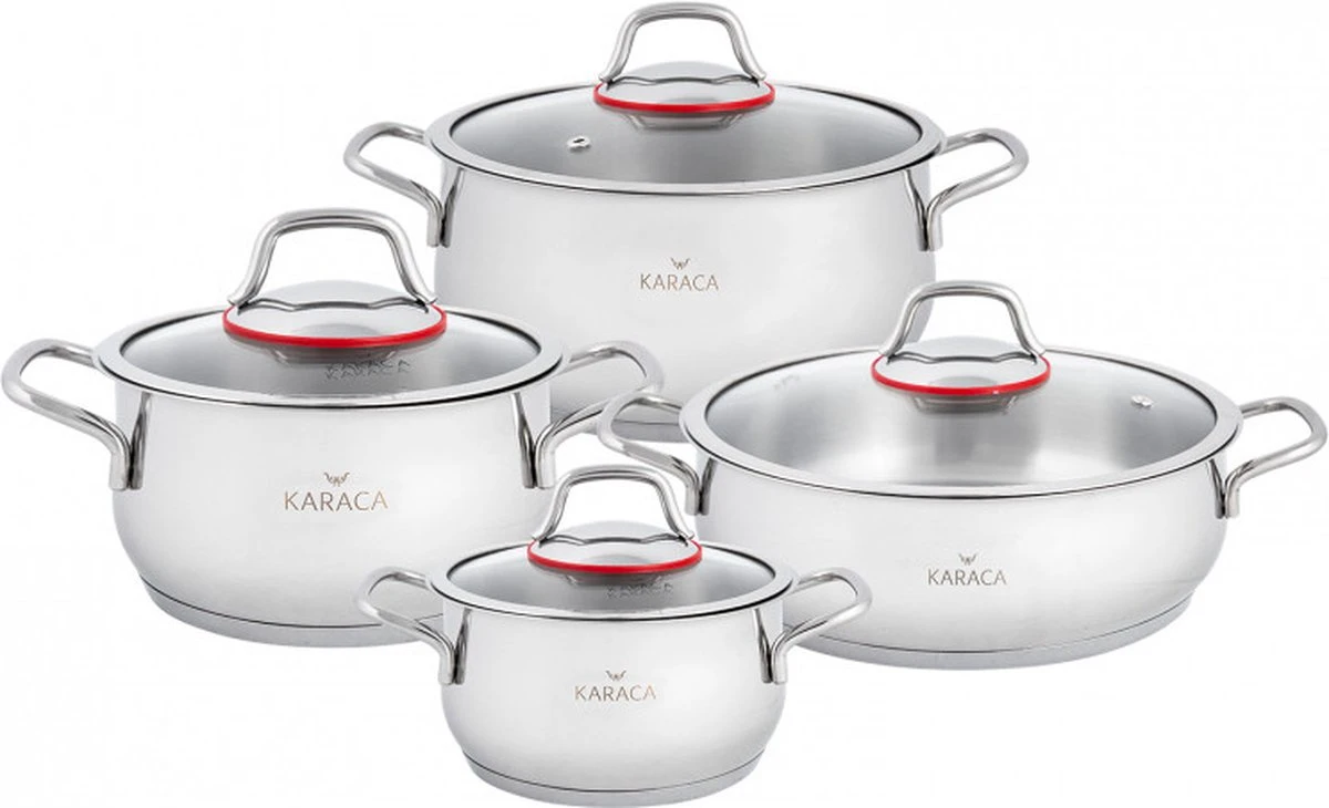 Karaca Emirgan Pannenset - 8 Delig - Geschikt Voor Inductie 5 Karaca Emirgan Pannenset - 8 Delig - Geschikt Voor Inductie - Afbeelding 3