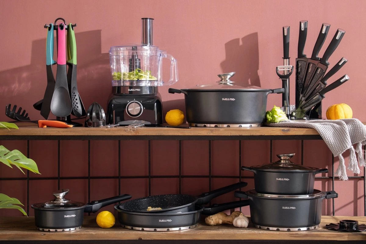 Swiss Pro+ - SWP41D22 - Pannenset 41 Delig - Foodprocessor - Messenblok 8 Delig - Kookgerei Set Met Houder 7 Delig - Starters Pakket - 2022 Serie - Limited Edition -uitzet 6 Swiss Pro+ - SWP41D22 - Pannenset 41 Delig - Foodprocessor - Messenblok 8 Delig - Kookgerei Set Met Houder 7 Delig - Starters Pakket - 2022 Serie - Limited Edition -uitzet - Afbeelding 4