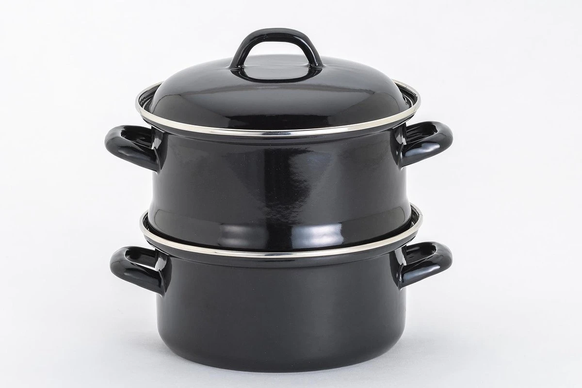 Lite-Body - Magnus Stoompan Aardappelkoker 22 Cm - 3 Delig - Emaille - Zwart