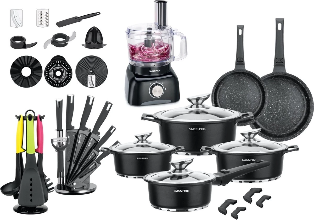 Swiss Pro+ - SWP41D22 - Pannenset 41 Delig - Foodprocessor - Messenblok 8 Delig - Kookgerei Set Met Houder 7 Delig - Starters Pakket - 2022 Serie - Limited Edition -uitzet 3 Swiss Pro+ - SWP41D22 - Pannenset 41 Delig - Foodprocessor - Messenblok 8 Delig - Kookgerei Set Met Houder 7 Delig - Starters Pakket - 2022 Serie - Limited Edition -uitzet