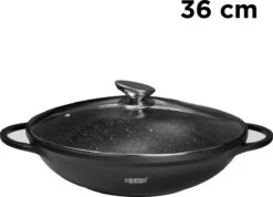 BIKO - Wokpan Ø 36 Cm - Marmeren Coating - Glazen Deksel - Wadjan - Zwart 9 BIKO - Wokpan Ø 36 Cm - Marmeren Coating - Glazen Deksel - Wadjan - Zwart -Kookpot Serie Winkel 1200x866 1