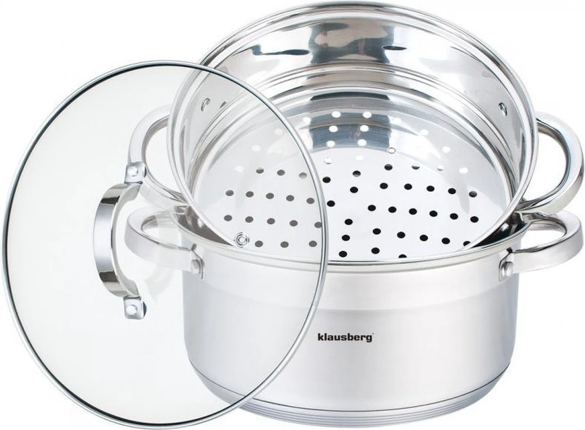 Stoompan - Rijst- En Groentestomer 3-Delig - Ø 24 Cm - 5L - Roestvrijstaal Met Glasdeksel - FIRENZE 3 Stoompan - Rijst- En Groentestomer 3-Delig - Ø 24 Cm - 5L - Roestvrijstaal Met Glasdeksel - FIRENZE