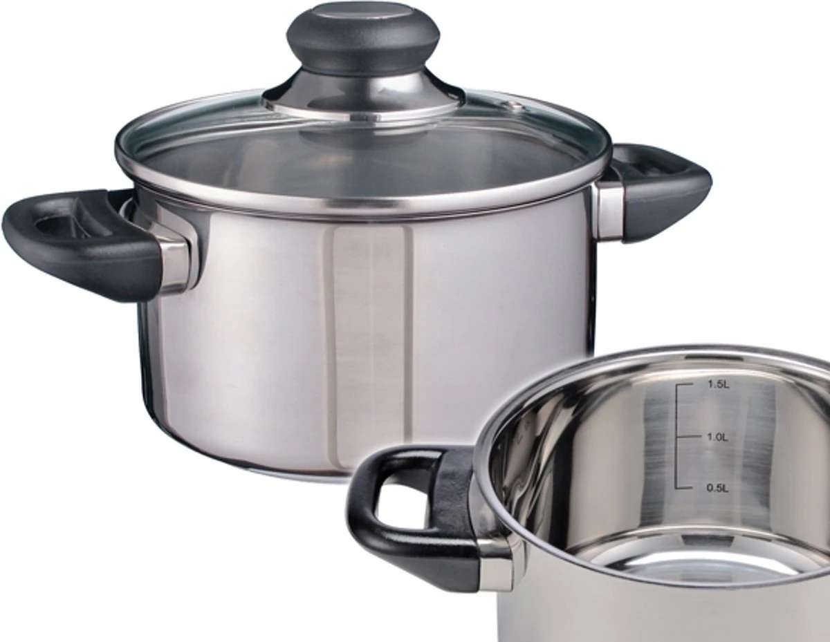 Haushalt 21303 - Kookpan - RVS - 16cm Met Glazen Deksel 3 Haushalt 21303 - Kookpan - RVS - 16cm Met Glazen Deksel