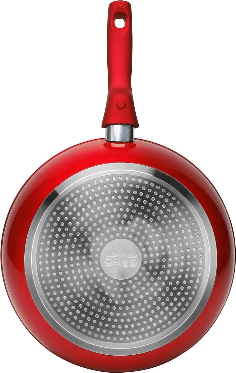 Luxe 10-delige Koekenpannenset - Inductie - Voor Alle Warmtebronnen - Met Glazen Deksels - Rood 4 Luxe 10-delige Koekenpannenset - Inductie - Voor Alle Warmtebronnen - Met Glazen Deksels - Rood - Afbeelding 2