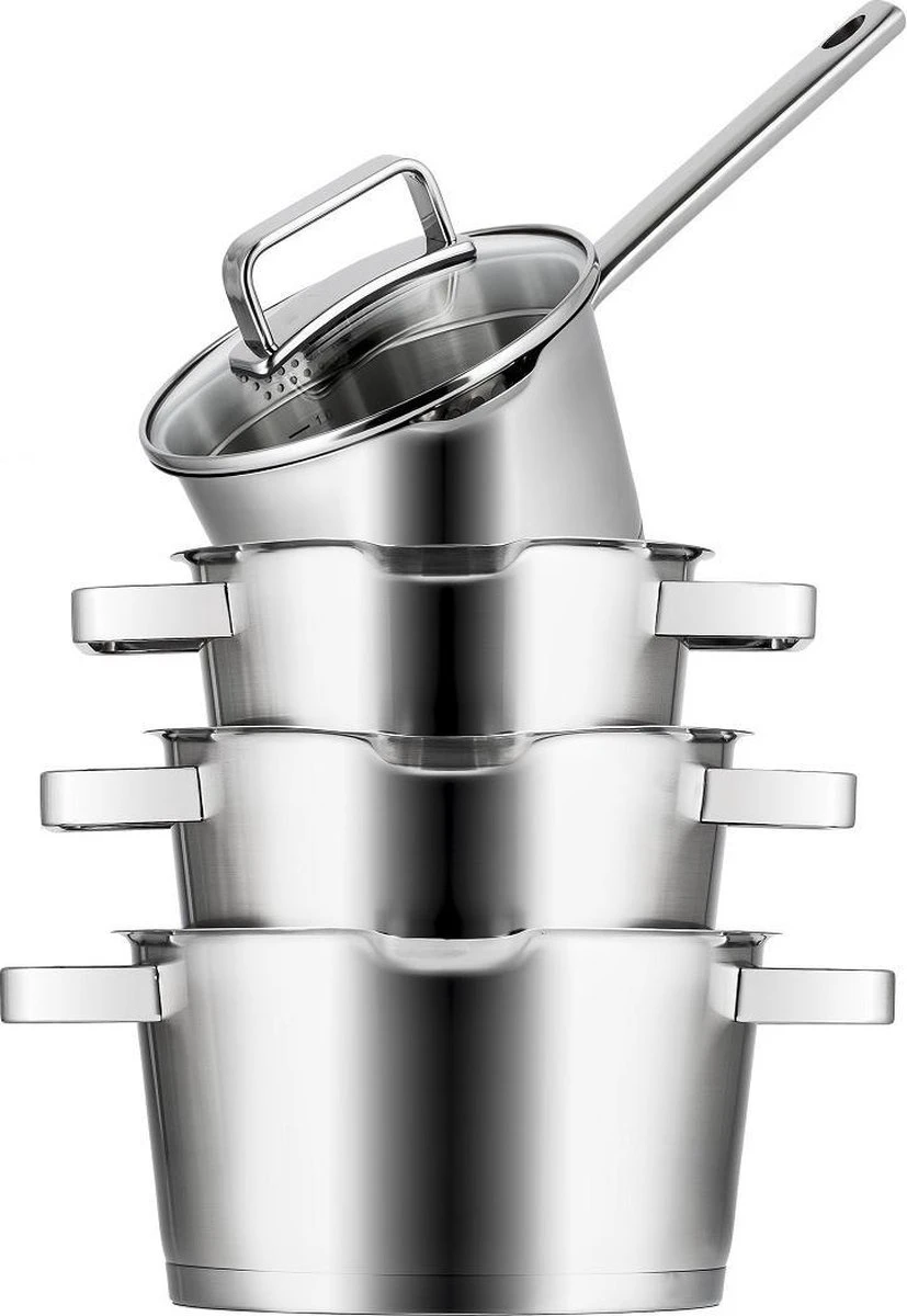 Sola Pannenset Diamond - 4 Delig - Ø 16,16,18,20 Cm - Zilver - RVS - Sandwichbodem 4 Sola Pannenset Diamond - 4 Delig - Ø 16,16,18,20 Cm - Zilver - RVS - Sandwichbodem - Afbeelding 2