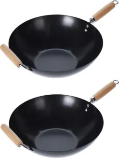 Wok Carbon Staal Ø35cm Houten Handgreep Wokpannen 7 Wok Carbon Staal Ø35cm Houten Handgreep Wokpannen -Kookpot Serie Winkel 907x1200